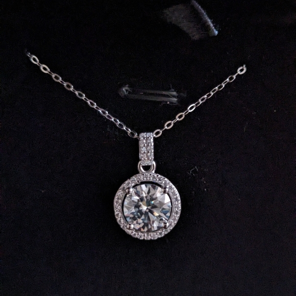 3 CT Genuine Moissanite Halo Bridal, Engagement Necklace 925 sterling silver - Picture 7 of 8